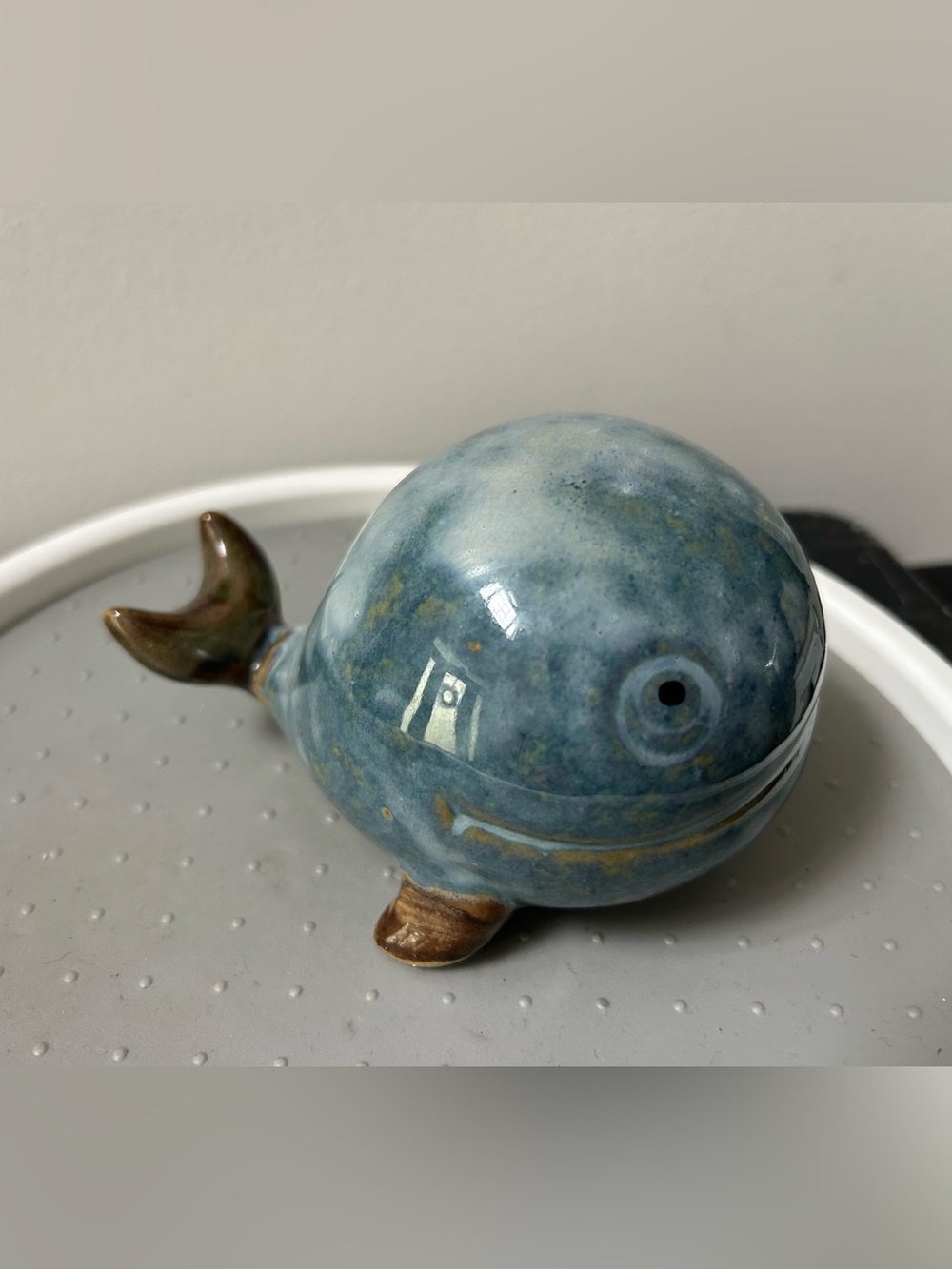 Whale Figurine Happy Pottery Glazed Ceramic Home Decor Blue Brown 5” - Picture 2 of 12